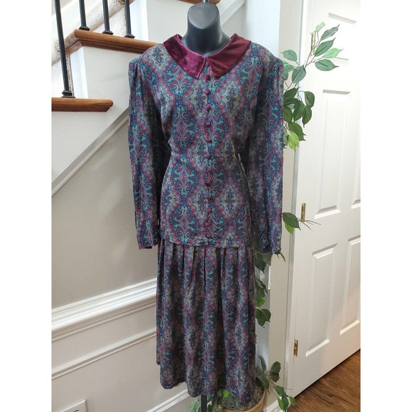 Vintage Kathie Lee Collection Multicolor Rayon Long Sleeve Knee Length Dress L - Picture 11 of 11